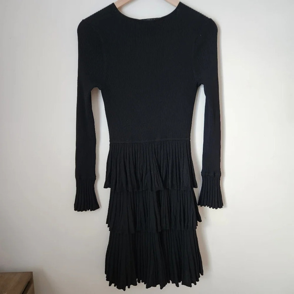 DVF | Sharlynn Wool Blend Tiered Ruffle Bell Long Sleeve Mini Dress - Size M - Picture 5 of 10